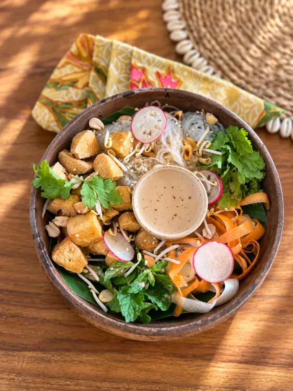 Fresh tofu and glass noodle bowl at Luana Restaurant & Café