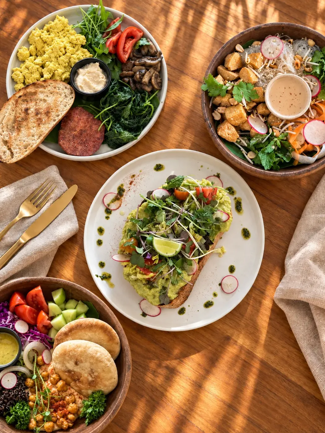 Colourful plant-based bowls served at Luana Restaurant & Café in Selong Belanak